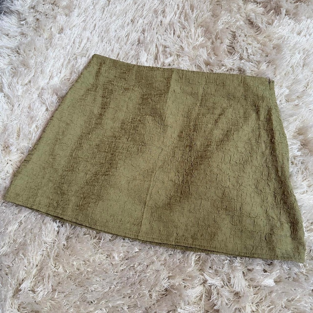 Earthy Olive Green Textured Cloque Micro Mini Skirt Fairy Grunge Womens M/L